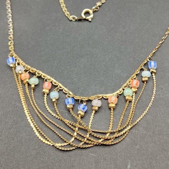 Small Gold Plated Fringe Necklace with Smal Beads - Picture 3 of 5